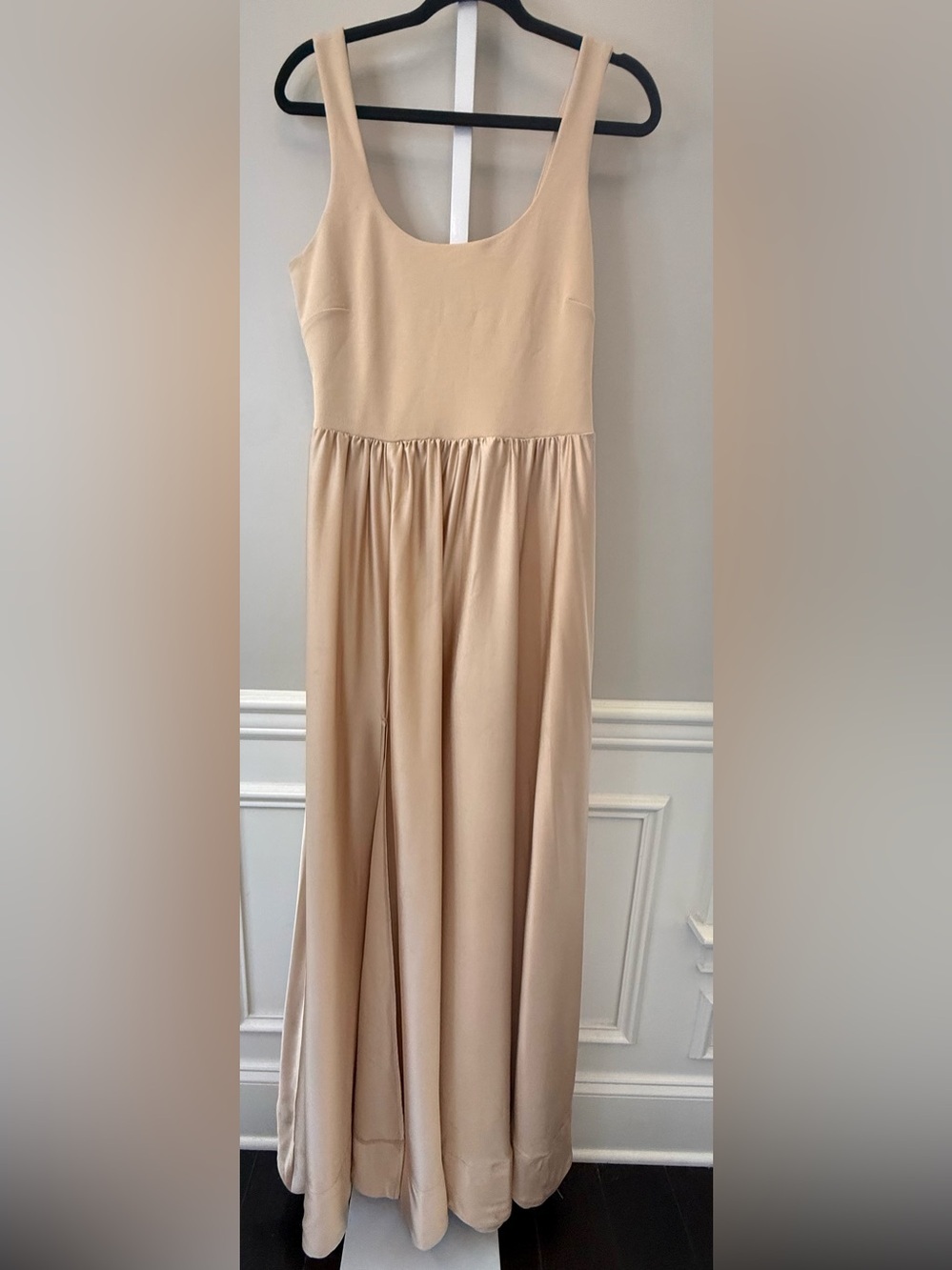 Show Me Your MuMu Beige Satin Maxi Dress XL Sleeveless Scoop Neck